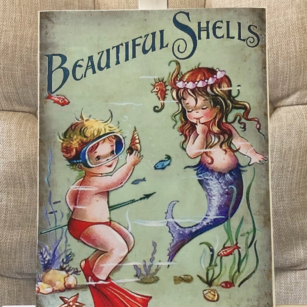 MERMAID SEASHELL Vintage Style Wood Sign Home Decor New
